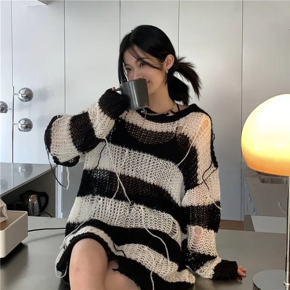 YesStyle Sweaters - Two Toned Distressed Sweater